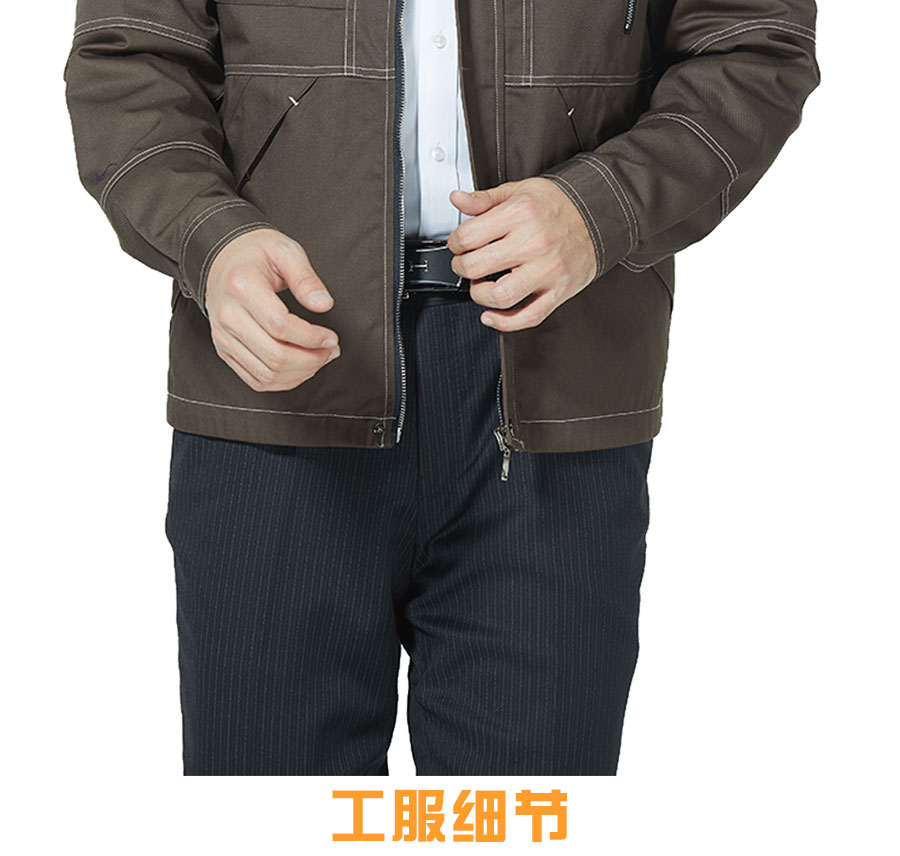 棕色纯棉工作服模特开衫展示2